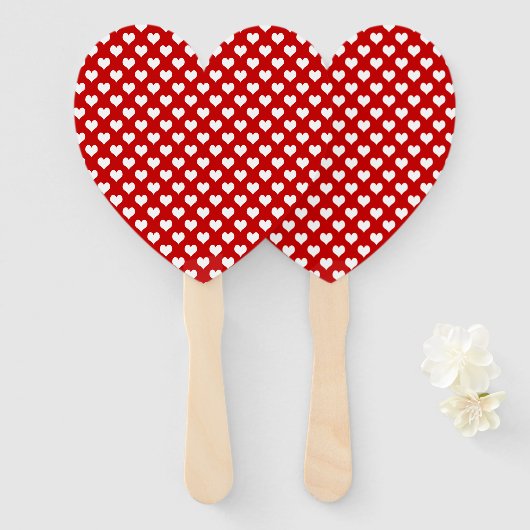 Rood en wit hartpatroon stof handwaaier (Voorkant en achterkant)