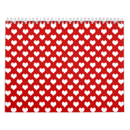 Rood en wit hartpatroon stof kalender