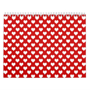 Rood en wit hartpatroon stof kalender