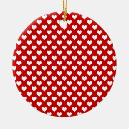 Rood en wit hartpatroon stof keramisch ornament