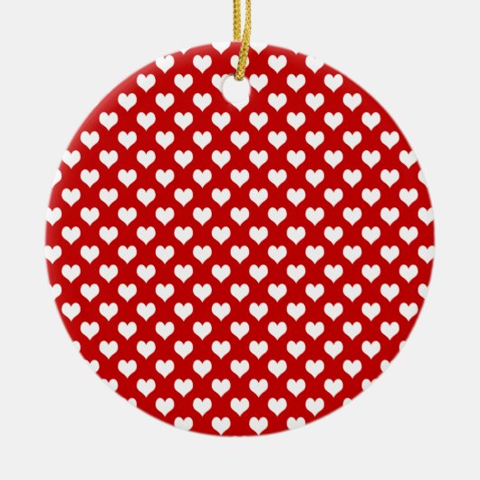 Rood en wit hartpatroon stof keramisch ornament (Voorkant)