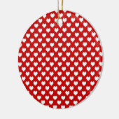Rood en wit hartpatroon stof keramisch ornament (Links)