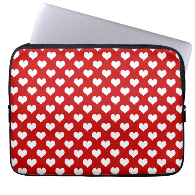 Rood en wit hartpatroon stof laptop sleeve (Voorkant)