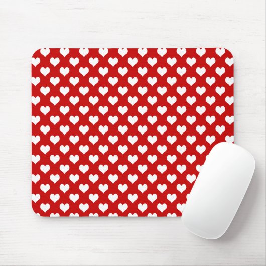 Rood en wit hartpatroon stof muismat (Met muis)