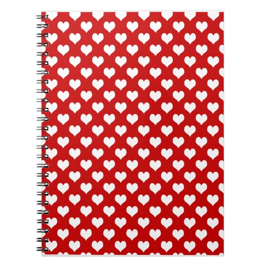 Rood en wit hartpatroon stof notitieboek (Voorkant)