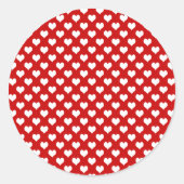 Rood en wit hartpatroon stof ronde sticker (Voorkant)