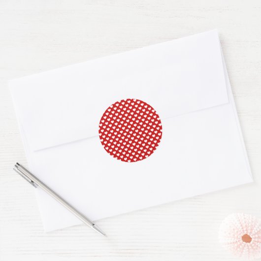 Rood en wit hartpatroon stof ronde sticker (Envelop)
