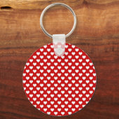 Rood en wit hartpatroon stof sleutelhanger (Voorkant)