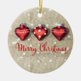 Rood en wit hartvormige kerst keramisch ornament