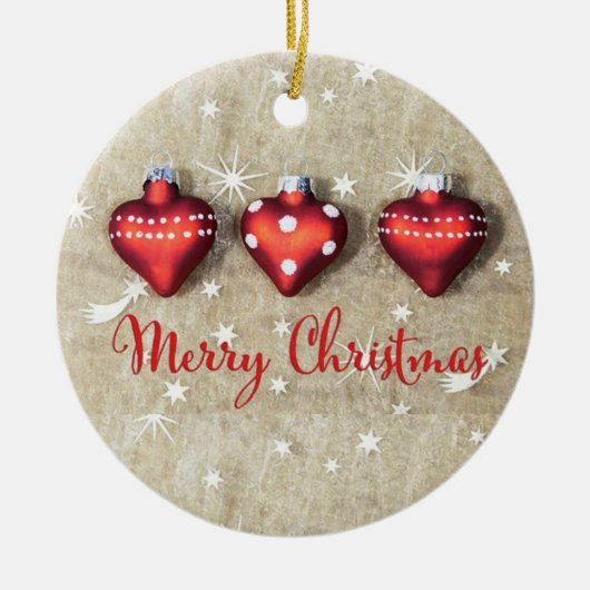 Rood en wit hartvormige kerst keramisch ornament (Voorkant)