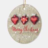 Rood en wit hartvormige kerst keramisch ornament (Links)