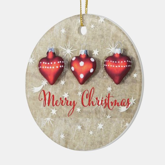 Rood en wit hartvormige kerst keramisch ornament (Links)