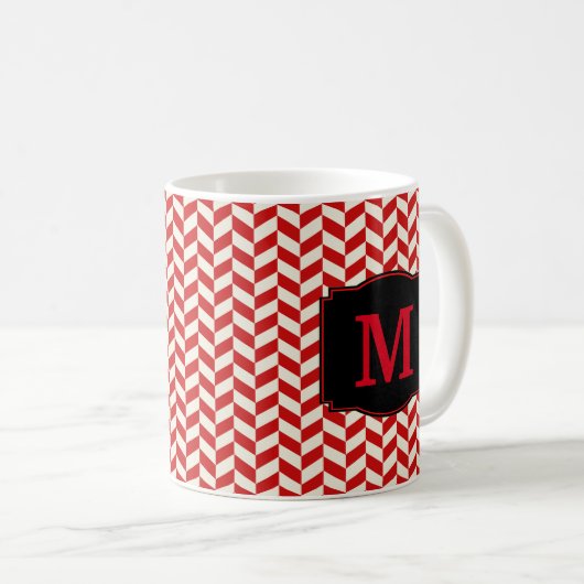 Rood en wit herringbone Chevron Pattern Koffiemok (Voorkant rechts)