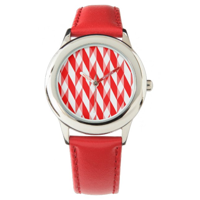 Rood en wit herringbone horloge (Voorkant)