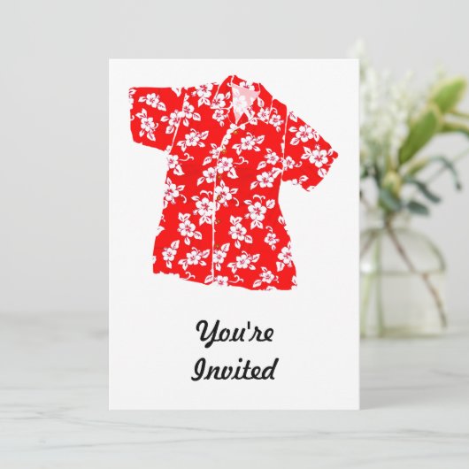 Rood en wit Hibiscus Aloha Shirt Kaart (Staand voorkant)