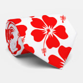 Rood en wit Hibiscus Flowers Stropdas (Opgerold)