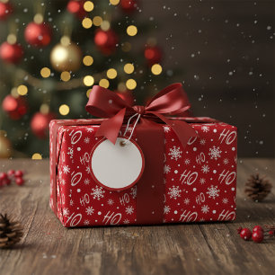 Rood en wit Ho Ho Ho en sneeuwvlokken patroon Cadeaupapier