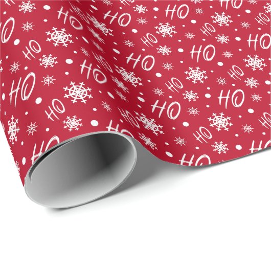 Rood en wit Ho Ho Ho en sneeuwvlokken patroon Cadeaupapier (Rol Hoek)