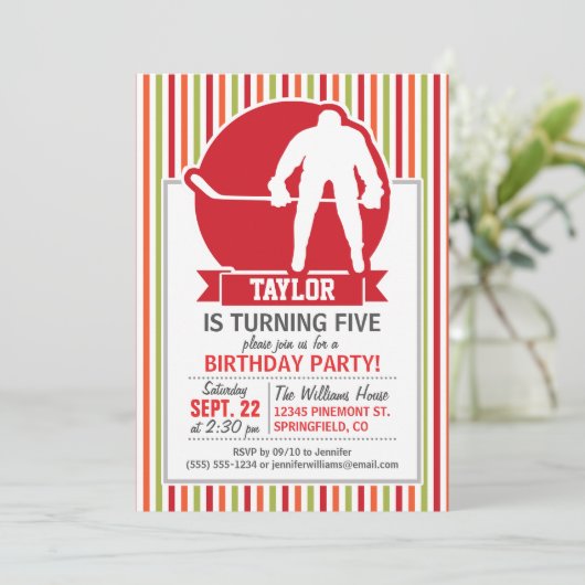 Rood en Wit Hockey Speler, Rood, Sinaasappel, Groe Kaart (Staand voorkant)