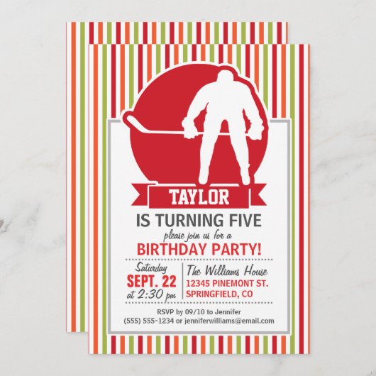 Rood en Wit Hockey Speler, Rood, Sinaasappel, Groe Kaart (Voorkant / Achterkant)