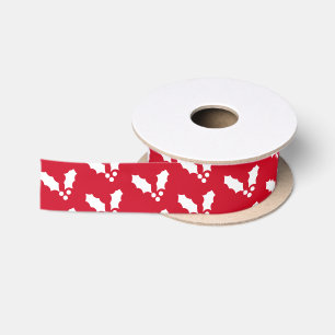 Rood en wit Holly Pattern Ribbon Satijnen Lint