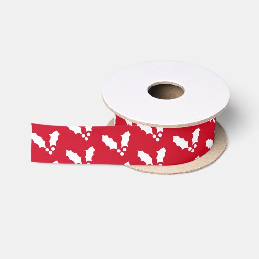 Rood en wit Holly Pattern Ribbon Satijnen Lint (Spoel)