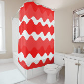 Rood en wit horizontaal golvend patroon douchegordijn (In situ)