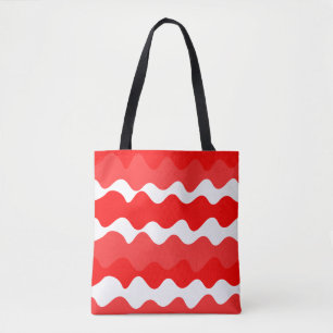Rood en wit horizontaal golvend patroon tote bag