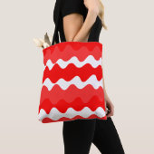 Rood en wit horizontaal golvend patroon tote bag (Dichtbij)