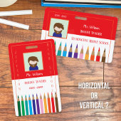 Rood en Wit Horizontale Leraar Foto ID Badge