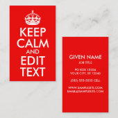 Rood en Wit Houd Kalm en bewerk Tekst Visitekaartje (Voorkant / Achterkant)