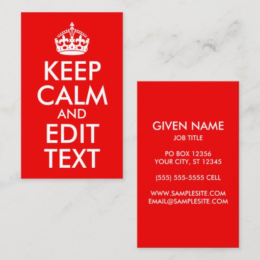 Rood en Wit Houd Kalm en bewerk Tekst Visitekaartje (Voorkant / Achterkant)