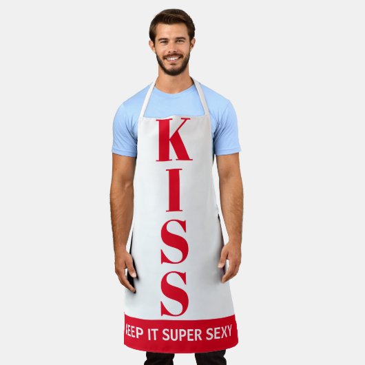 rood en wit houden het Super Sexy KISS Schort (Gedragen)