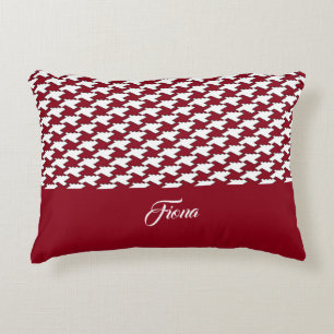 Rood en wit houndstooth patroon monogram accent kussen