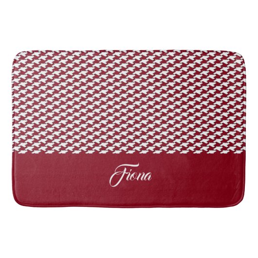 Rood en wit houndstooth patroon monogram badmat (Voorkant)