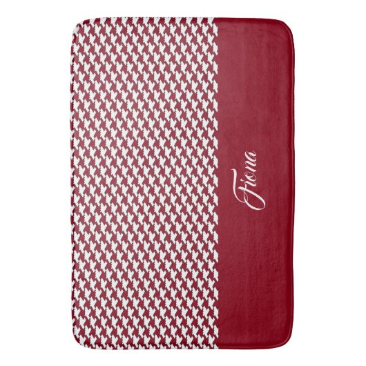 Rood en wit houndstooth patroon monogram badmat (Voorkant Verticaal)