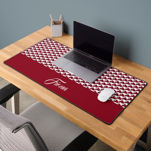 Rood en wit houndstooth patroon monogram bureaumat (Kantoor 2)