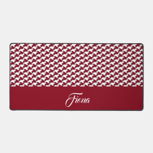 Rood en wit houndstooth patroon monogram bureaumat (Voorkant)