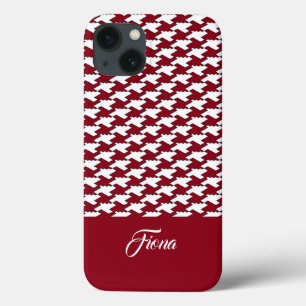 Rood en wit houndstooth patroon monogram Case-Mate iPhone case
