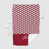 Rood en wit houndstooth patroon monogram golfhanddoek (Insitu)