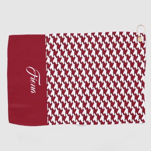 Rood en wit houndstooth patroon monogram golfhanddoek (Horizontaal)