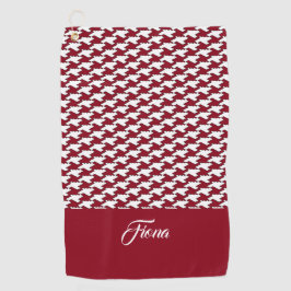Rood en wit houndstooth patroon monogram golfhanddoek