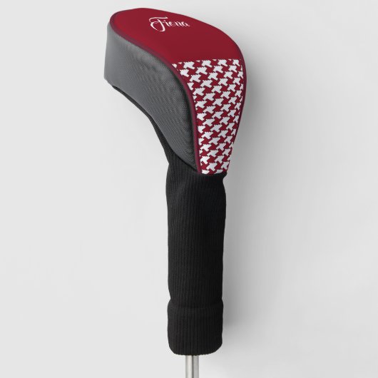 Rood en wit houndstooth patroon monogram golfheadcover (Schuin)