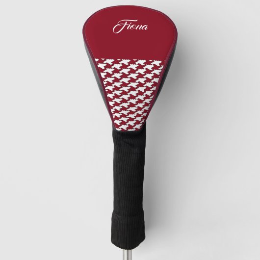 Rood en wit houndstooth patroon monogram golfheadcover (Voorkant)
