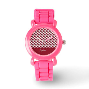 Rood en wit houndstooth patroon monogram horloge