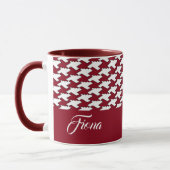Rood en wit houndstooth patroon monogram mok (Links)
