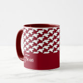 Rood en wit houndstooth patroon monogram mok (Voorkant links)