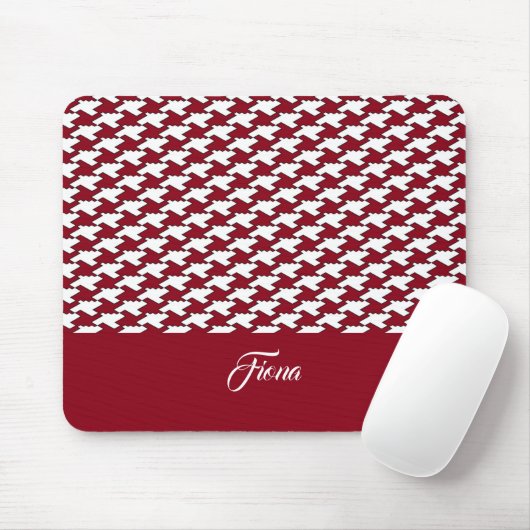 Rood en wit houndstooth patroon monogram muismat (Met muis)