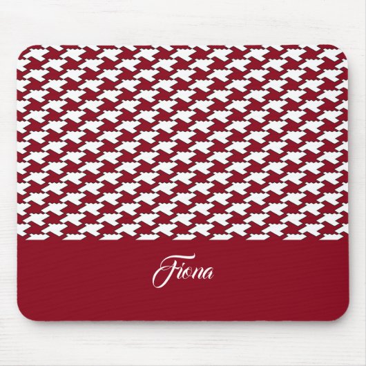 Rood en wit houndstooth patroon monogram muismat (Voorkant)