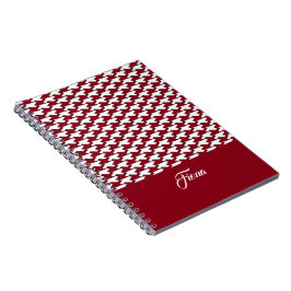 Rood en wit houndstooth patroon monogram notitieboek